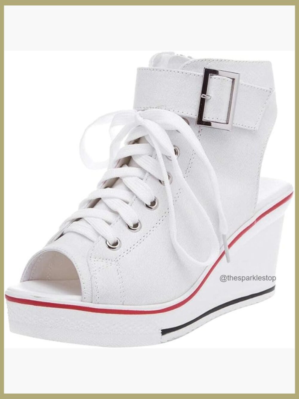 Canvas Peep Toe Wedge Sneakers Side Zipper Lace Up Fashion Walking Shoes - Picture 1 of 7